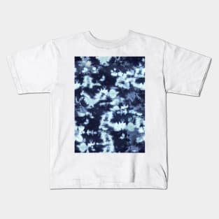 Dark Blue Splotchey Tie Dye Batik Wax Tie Die Print Kids T-Shirt